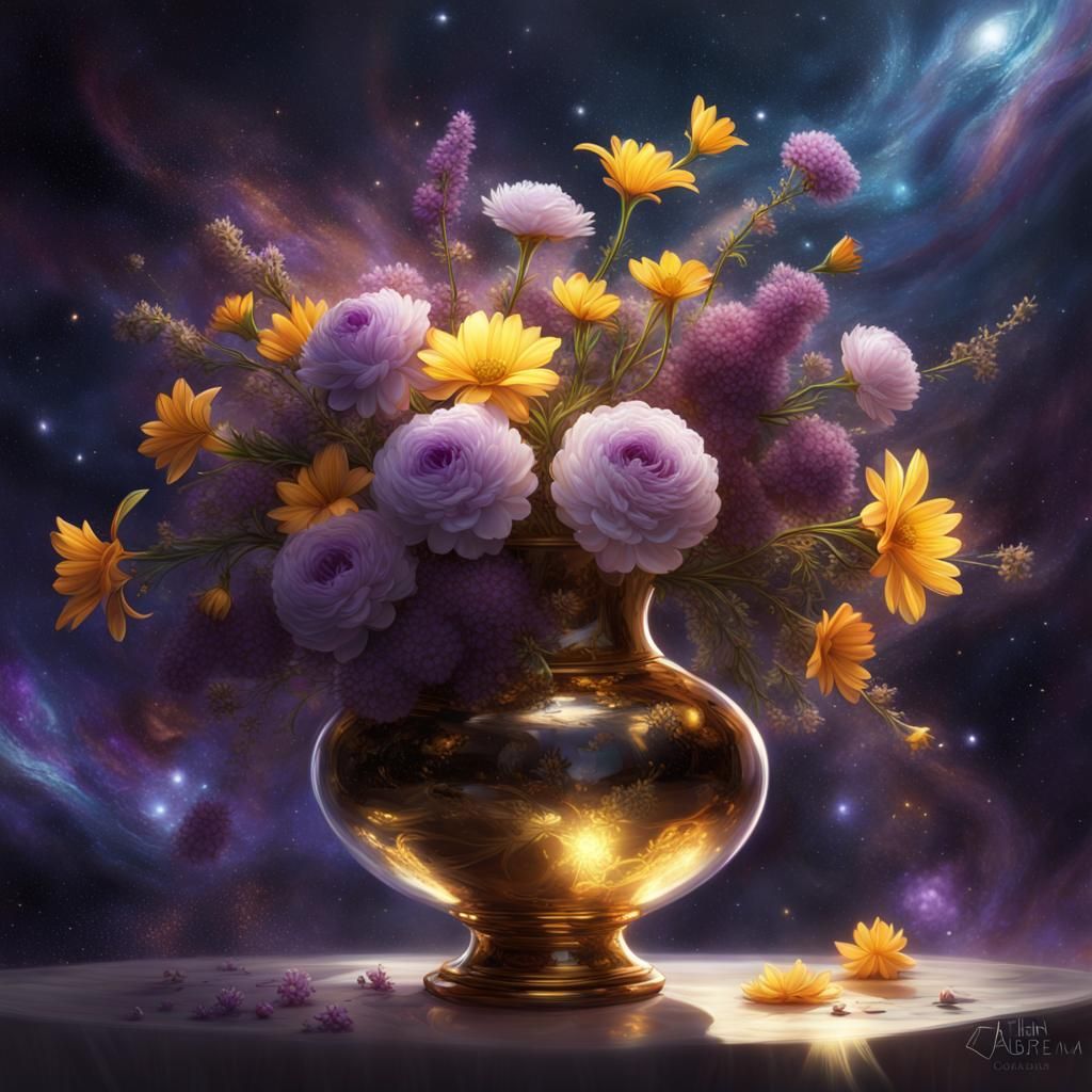 Galactic Floral Display in Digital Painting Style