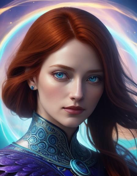 Vibrant, Dreamlike Portrait of a Woman with Auburn Hair and ...