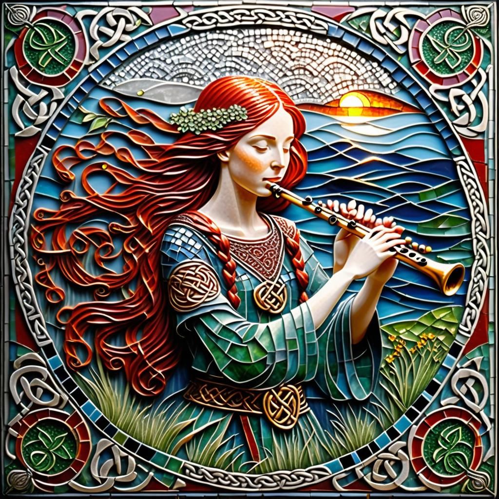 Celtic Mosaic Art: Red-Haired Flute Player
