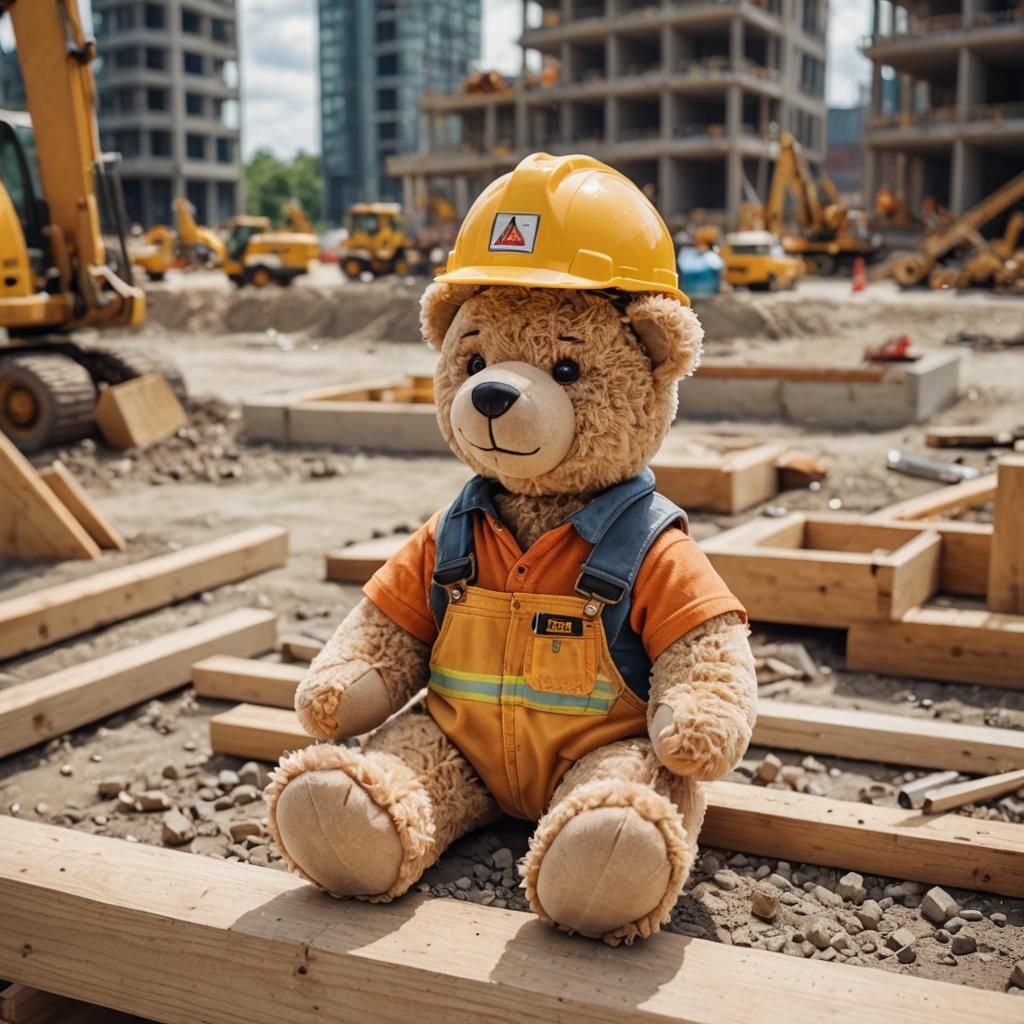 A construction worker teddy bear