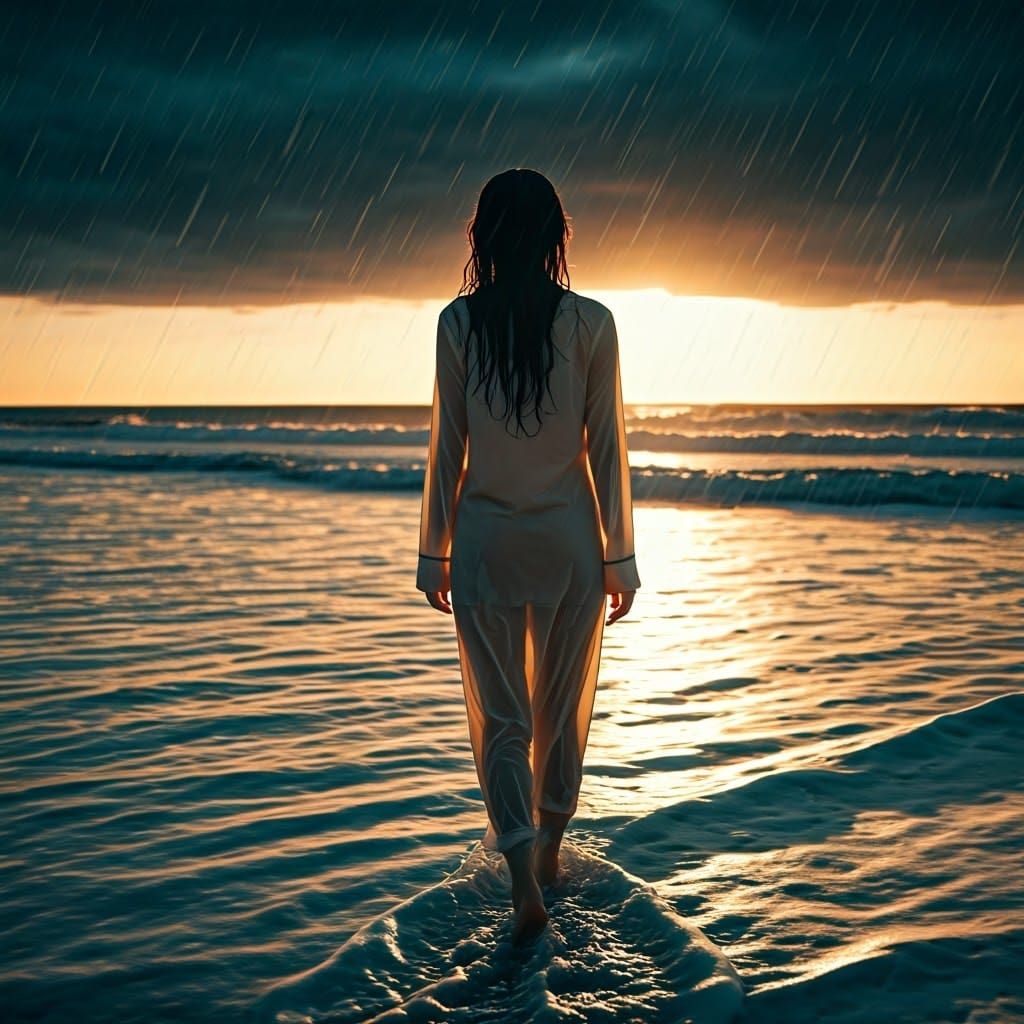 Ethereal Stormy Night Beach Scene in Matte Painting Style