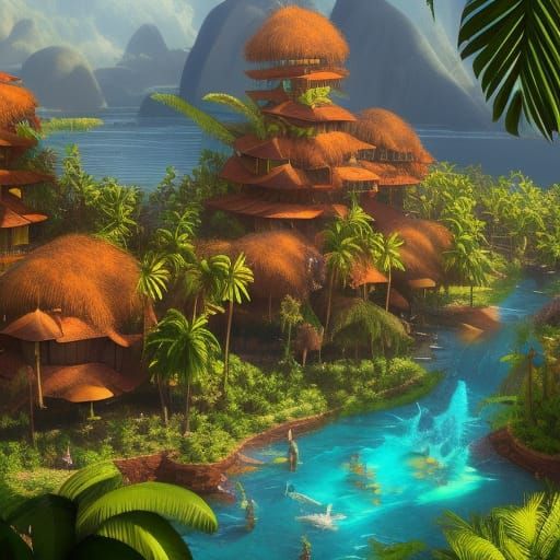 Fantastical Tropical Resort in Detailed Matte Painting