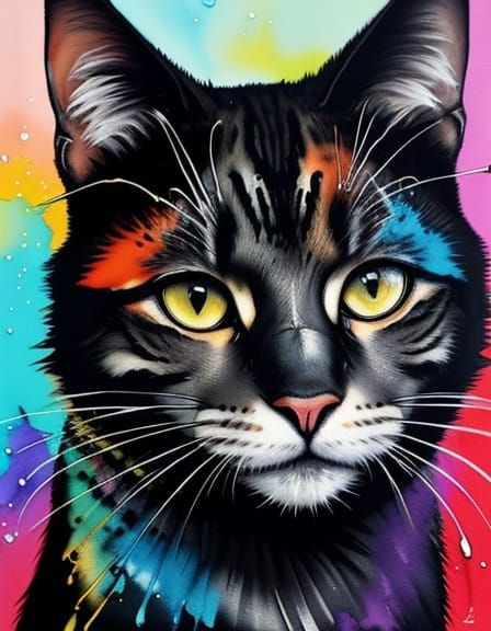 Smokey Cat Splatter in Pop Art Style