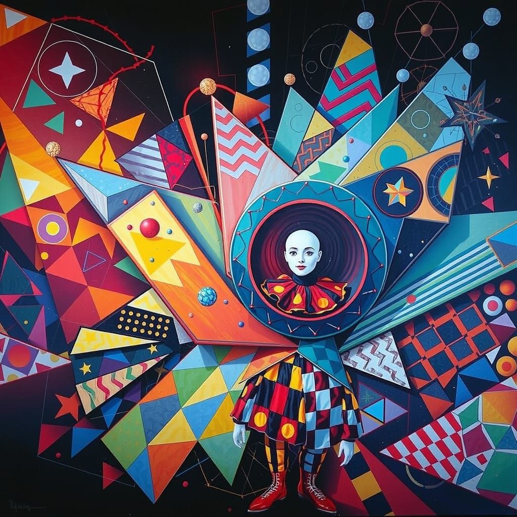 Harlequin Figure in Geometric Maze Optical Illusion