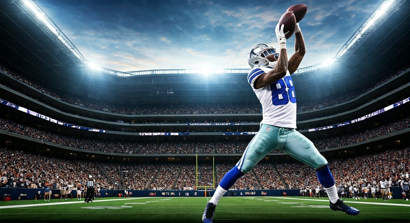 Dallas Cowboys Wide Receiver in Action, One-Handed Catch at...