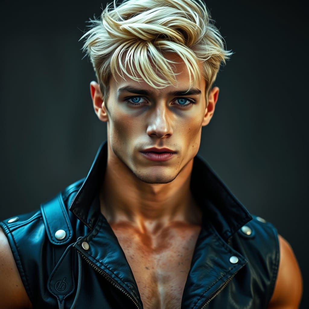 Chiseled Adventurer in Moody Black Leather