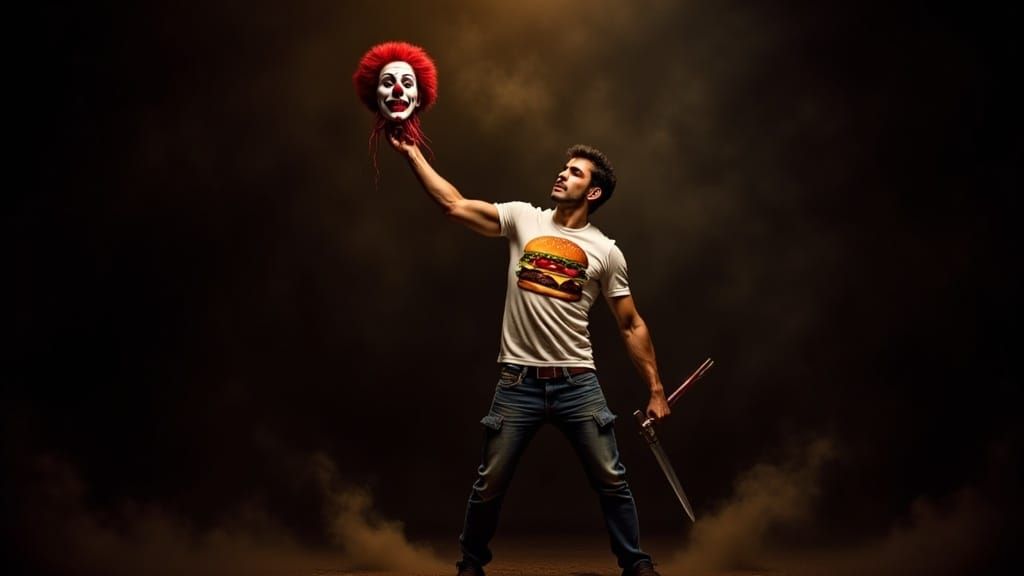 Dramatic Baroque Scene: Spaniard with Ronald McDonald Head