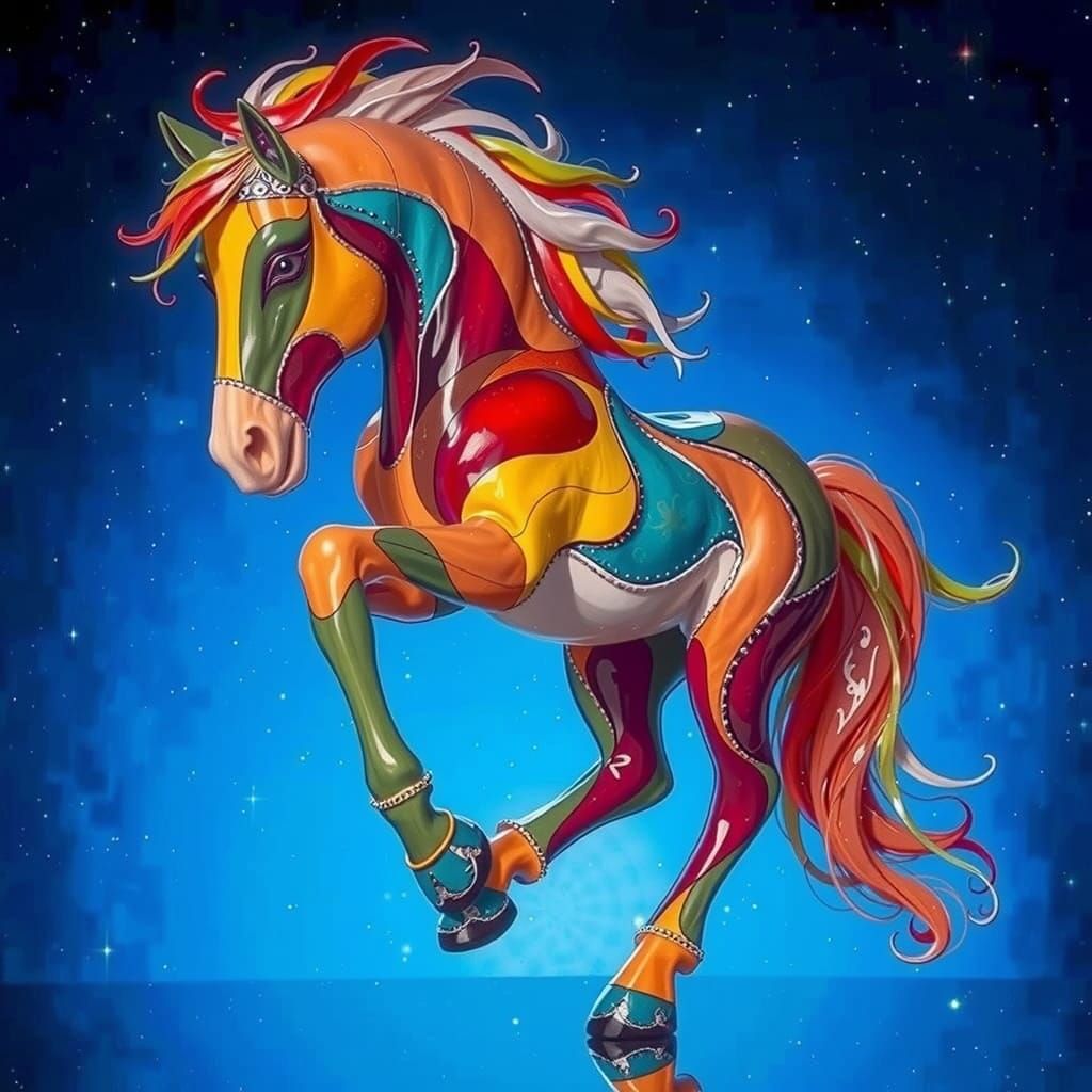 Ethereal Horse Sculpture in Swirling Cosmic Chiffon