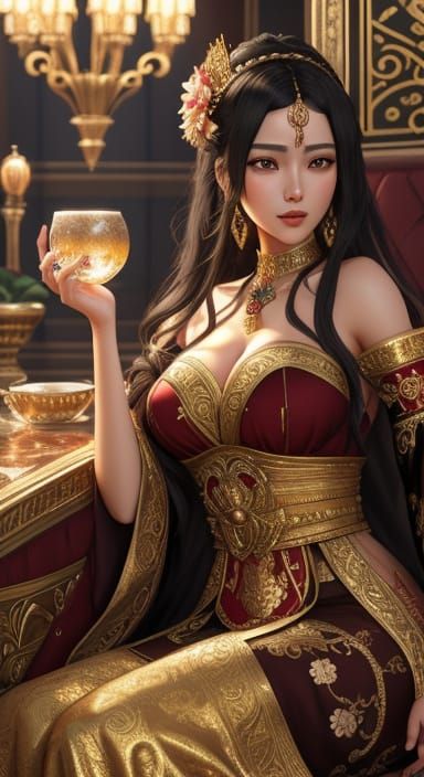 Opulent Queen of Hearts Card in Gold Frame