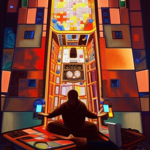 McLuhan and Francis Meditating in Tetris Machine