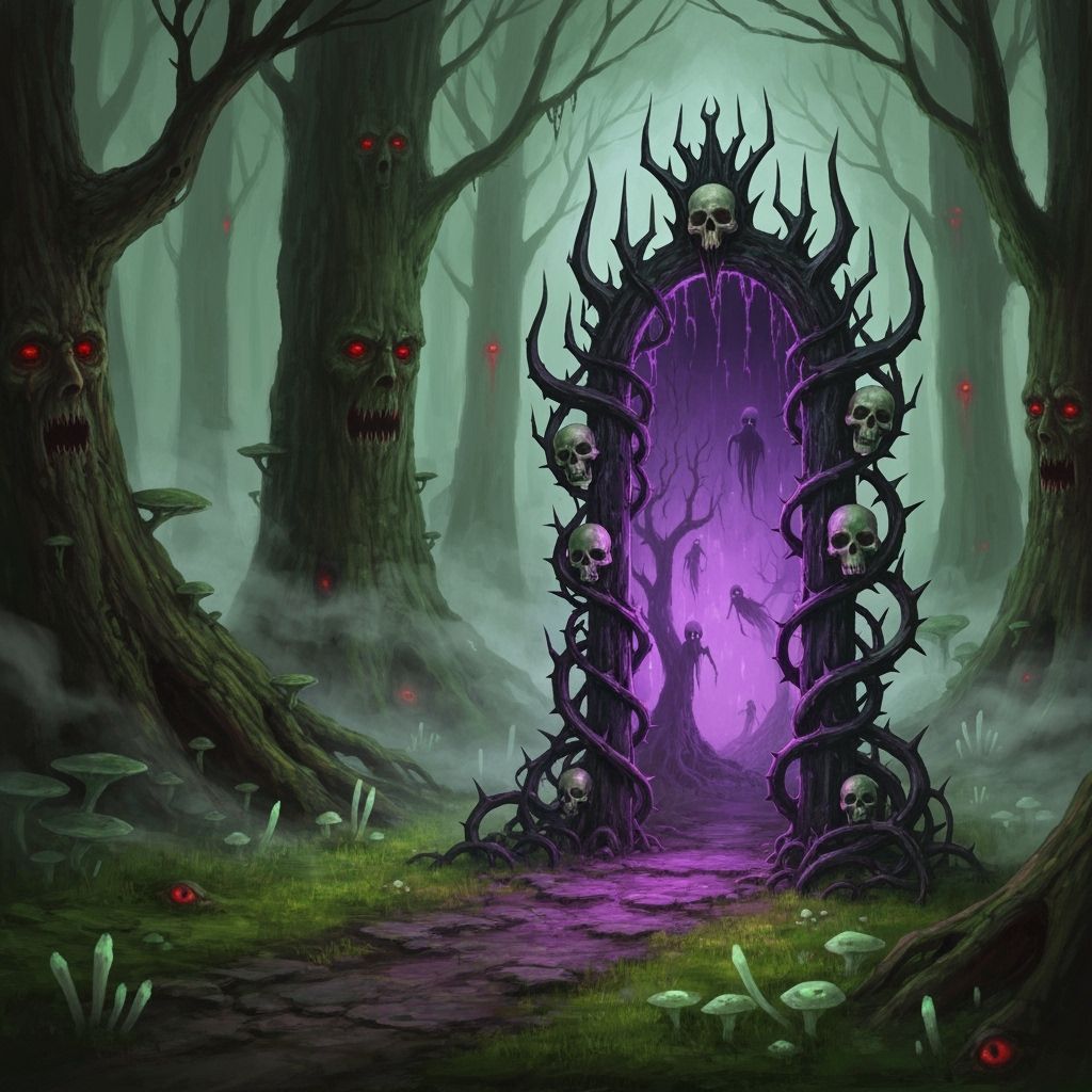 Gothic Iron Portal in Corrupted Forest