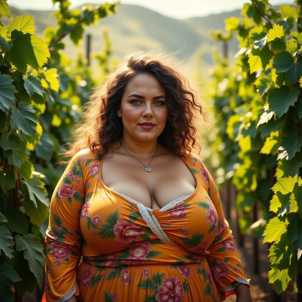 Vineyard Goddess in Hyperphotorealistic Splendor