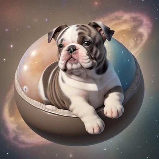 A beautiful tricolor merle cream, brown and grey mini Englis...