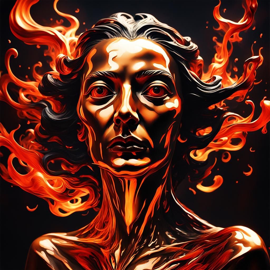 Flaming Woman Portrait in a Surreal Style
