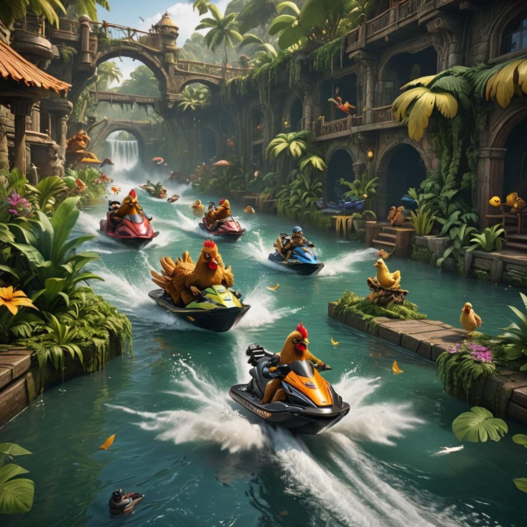 Chicken Jetski Adventure in Jungle Theme Park