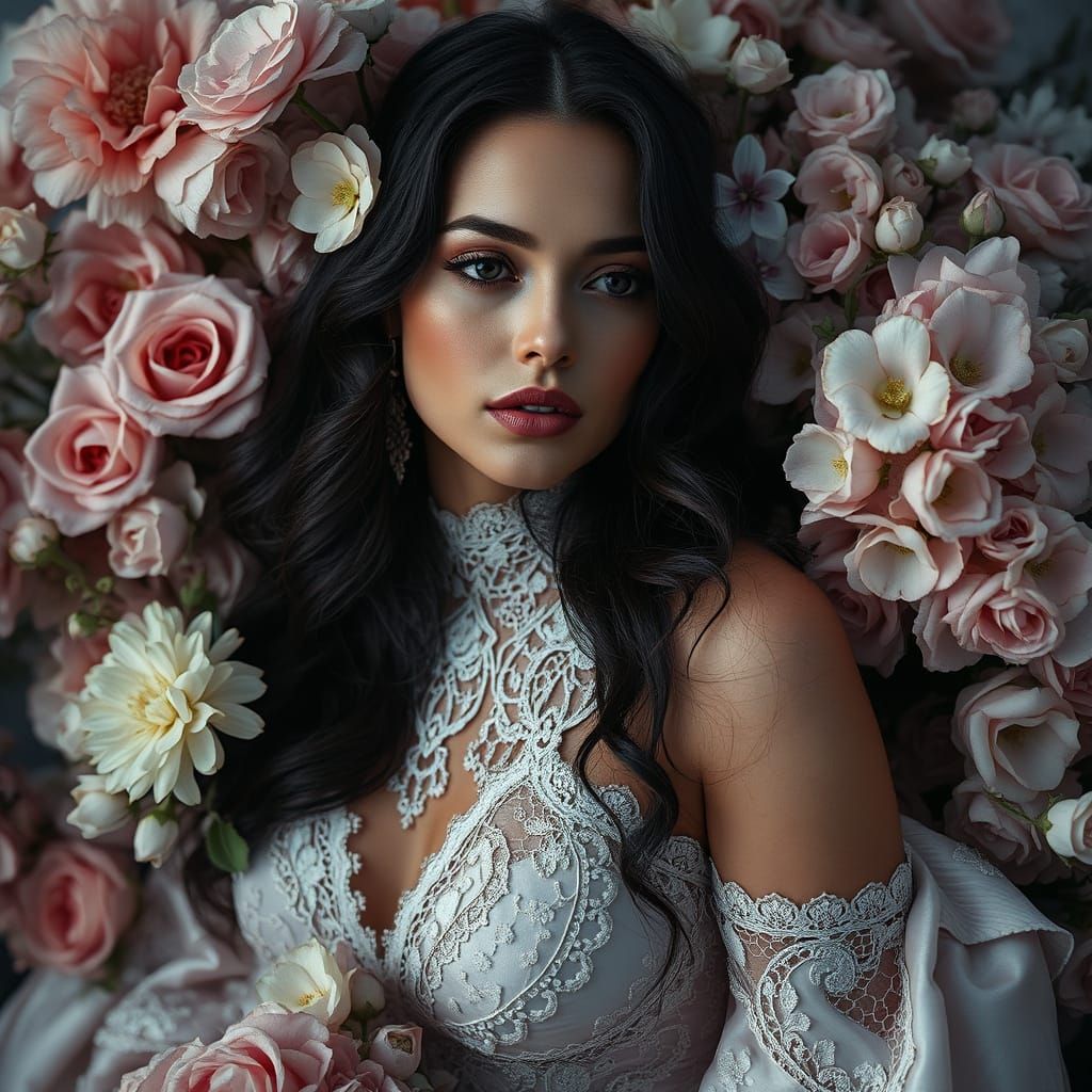 Ethereal Beauty in Cinematic Lace and Flowers