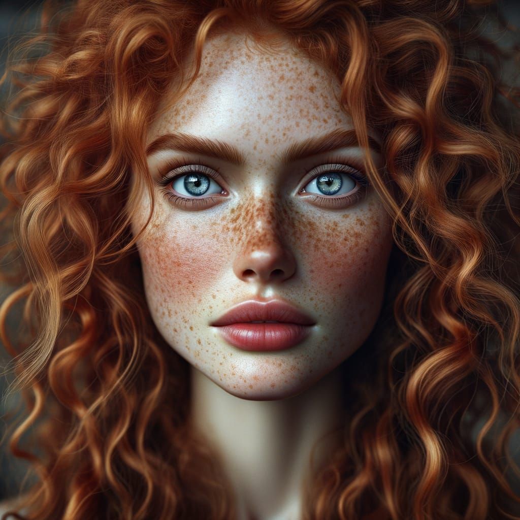 Photorealistic Portrait of a Beautiful Redhead Woman