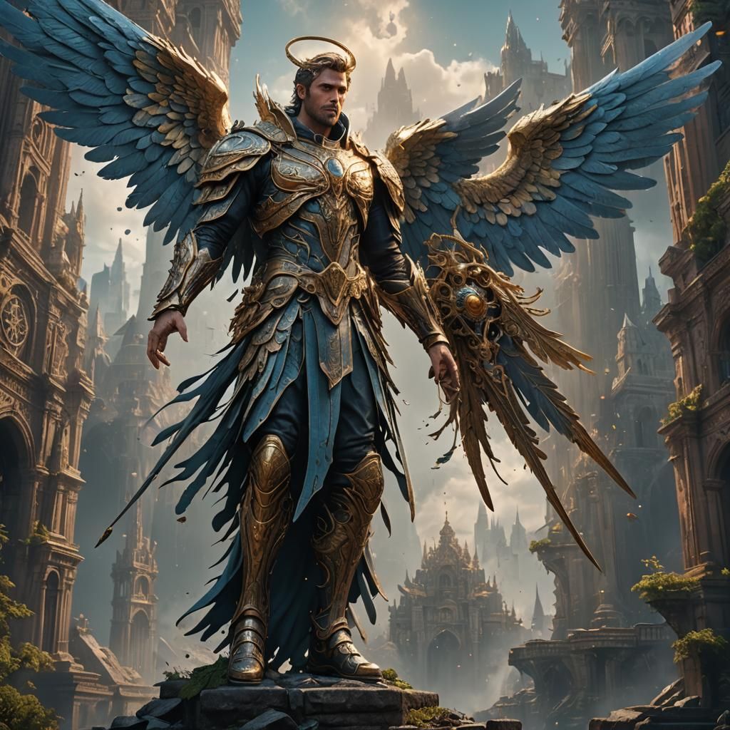 Fantastical Angel Man in Detailed Matte Painting