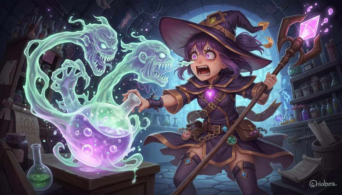 Anime Magicienne Scared by Monster Potion Vapors
