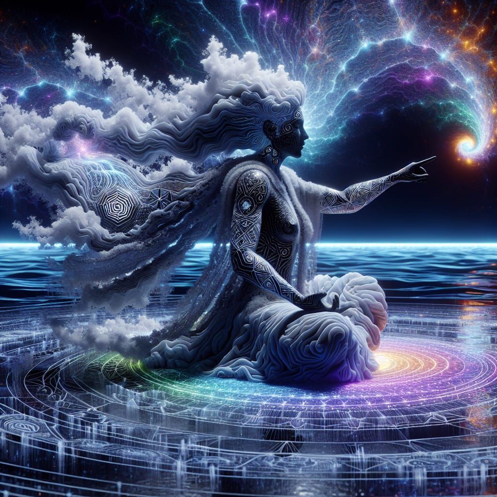 Black Female Deity Meditating Over Sacred Water