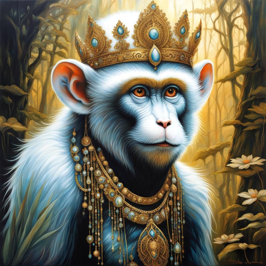 Lace Art Monkey King in Bioluminescent Forest