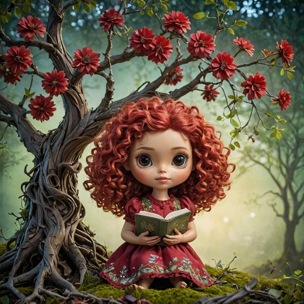 Whimsical Wookiee Girl Under Bioluminescent Tree