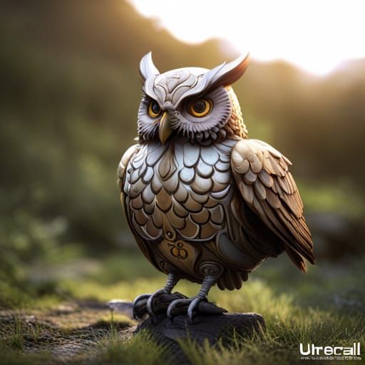 Athena's Mechanical Owl: Detailed Fantasy Art