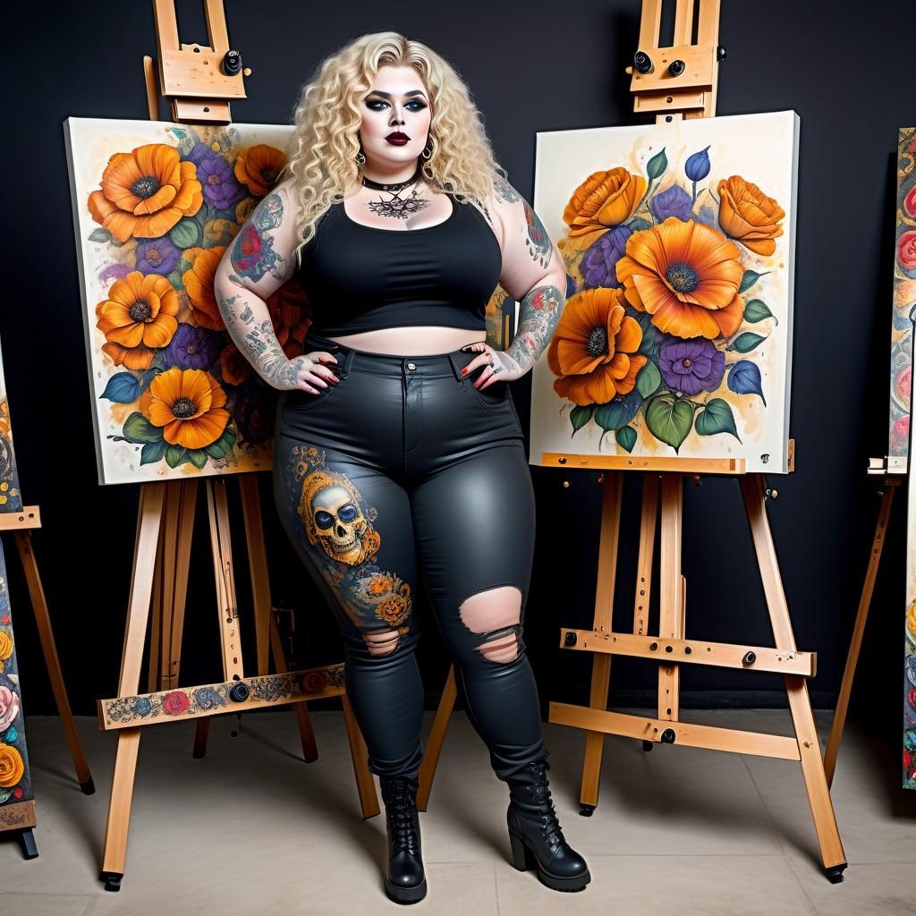 Beautiful Goth Woman Painting a Masterpiece