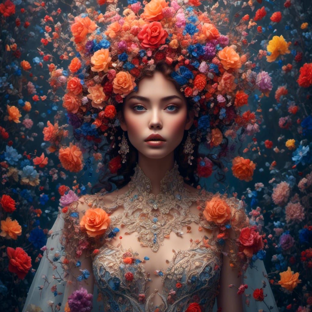 Elegant Woman in Glimmering Gown, Hyperrealistic Digital Art