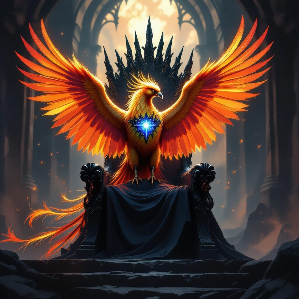 Majestic Phoenix on Obsidian Throne with Starlight Crown