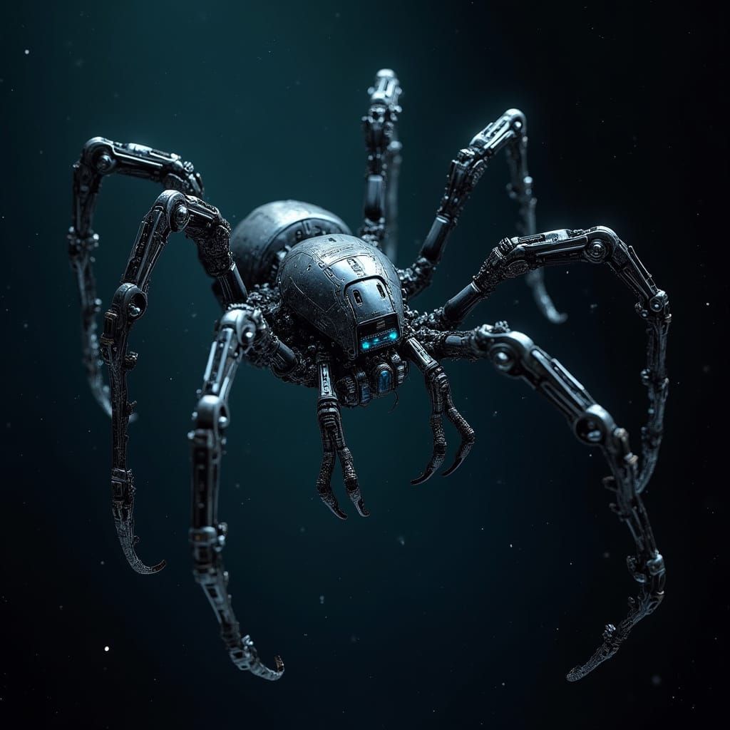 Cybernetic Spider in a Dark, Starry Void