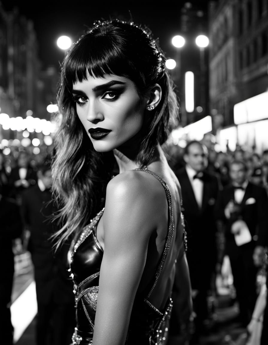 Glamorous B&W Hollywood Vampyre in Neon City