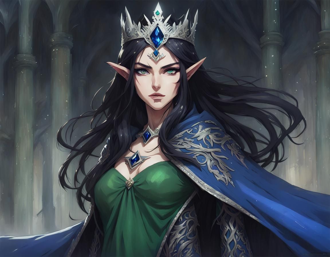 Enchanting Elf Queen Portrait in Anime Style