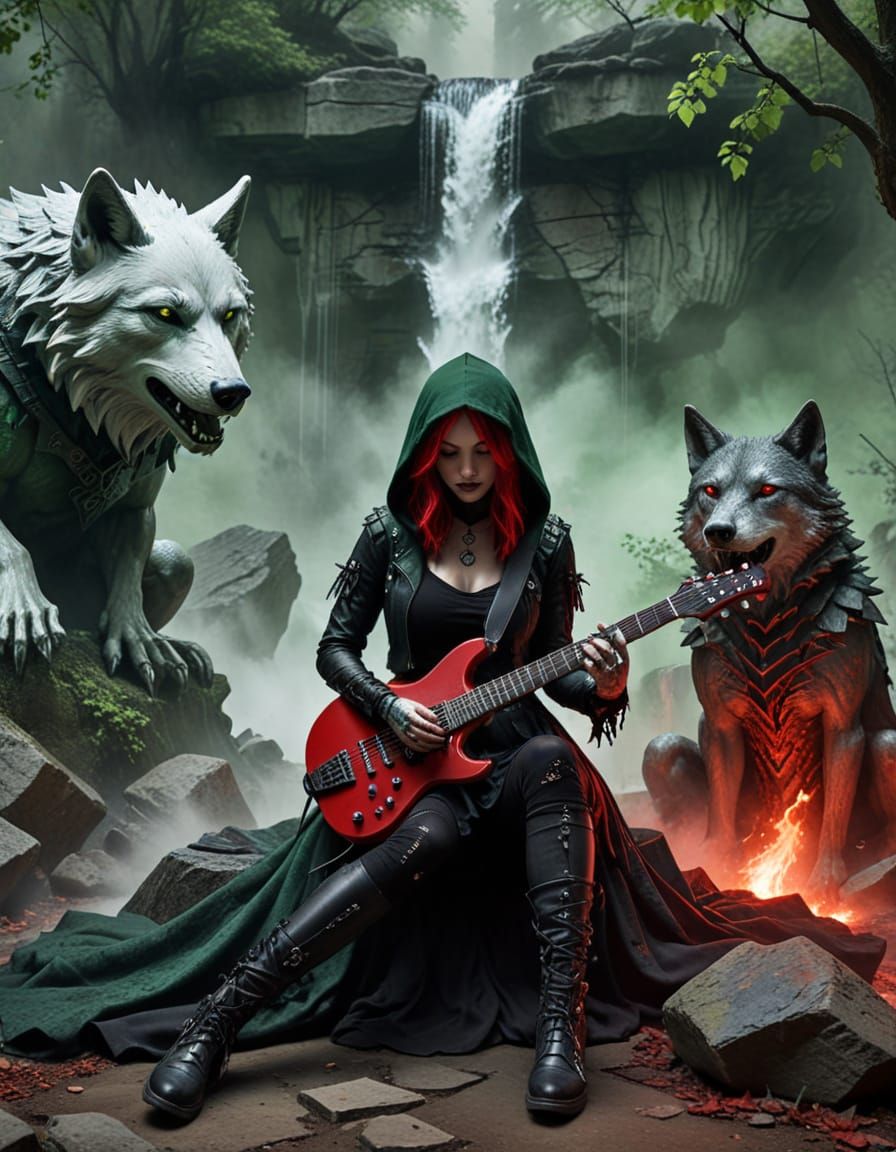 Gothic Punk Guitarist in Medieval Rock Dungeon