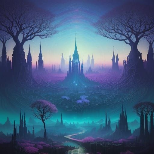 Surreal Cityscape with Dreamlike, Organic Architecture