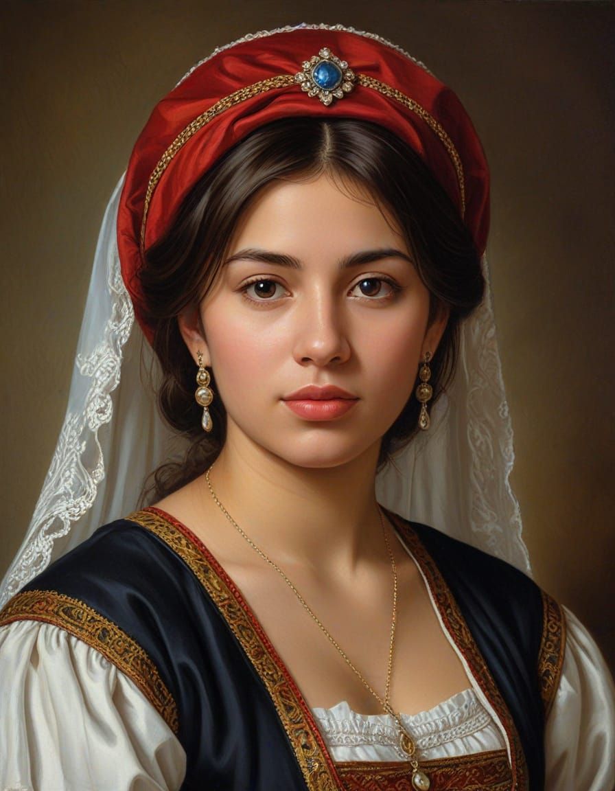 Chilean Woman in Traditional Garb as Rubens Oil Painting