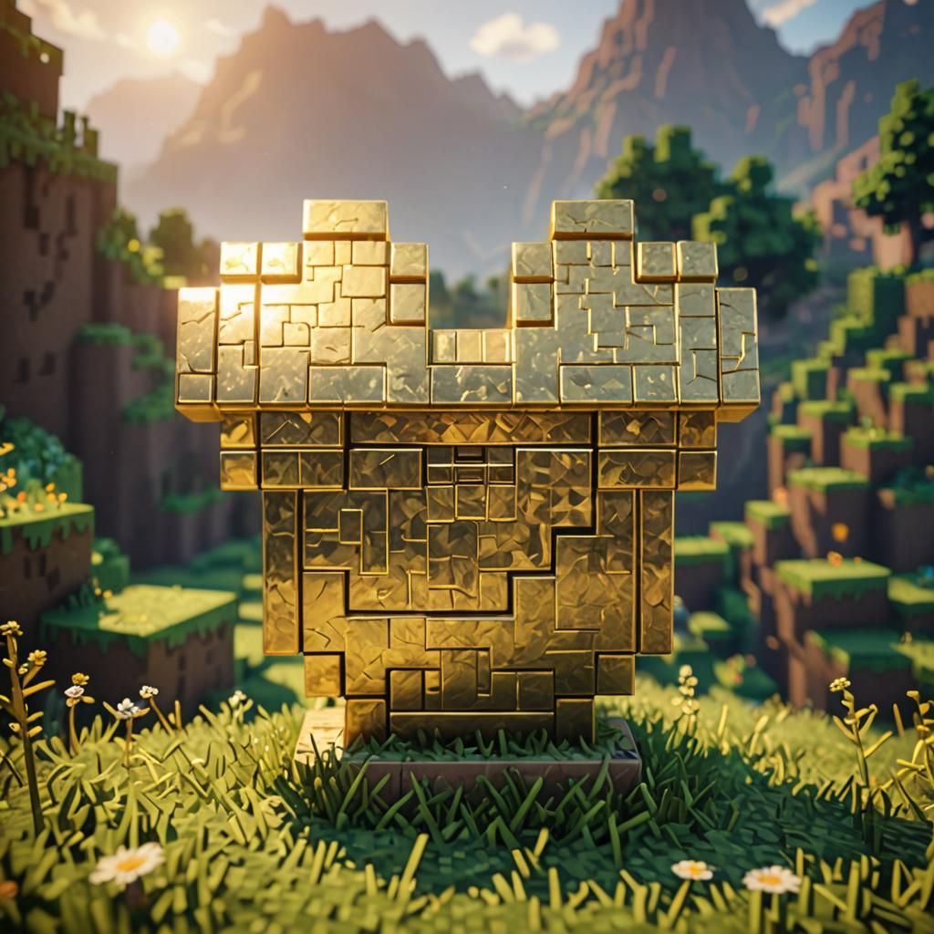 Golden Minecraft Chestplate on Altar in Ultra-Realistic Deta...