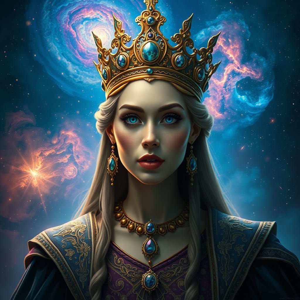 Majestic Queen of the Nebula in Epic Fantasy Art Style
