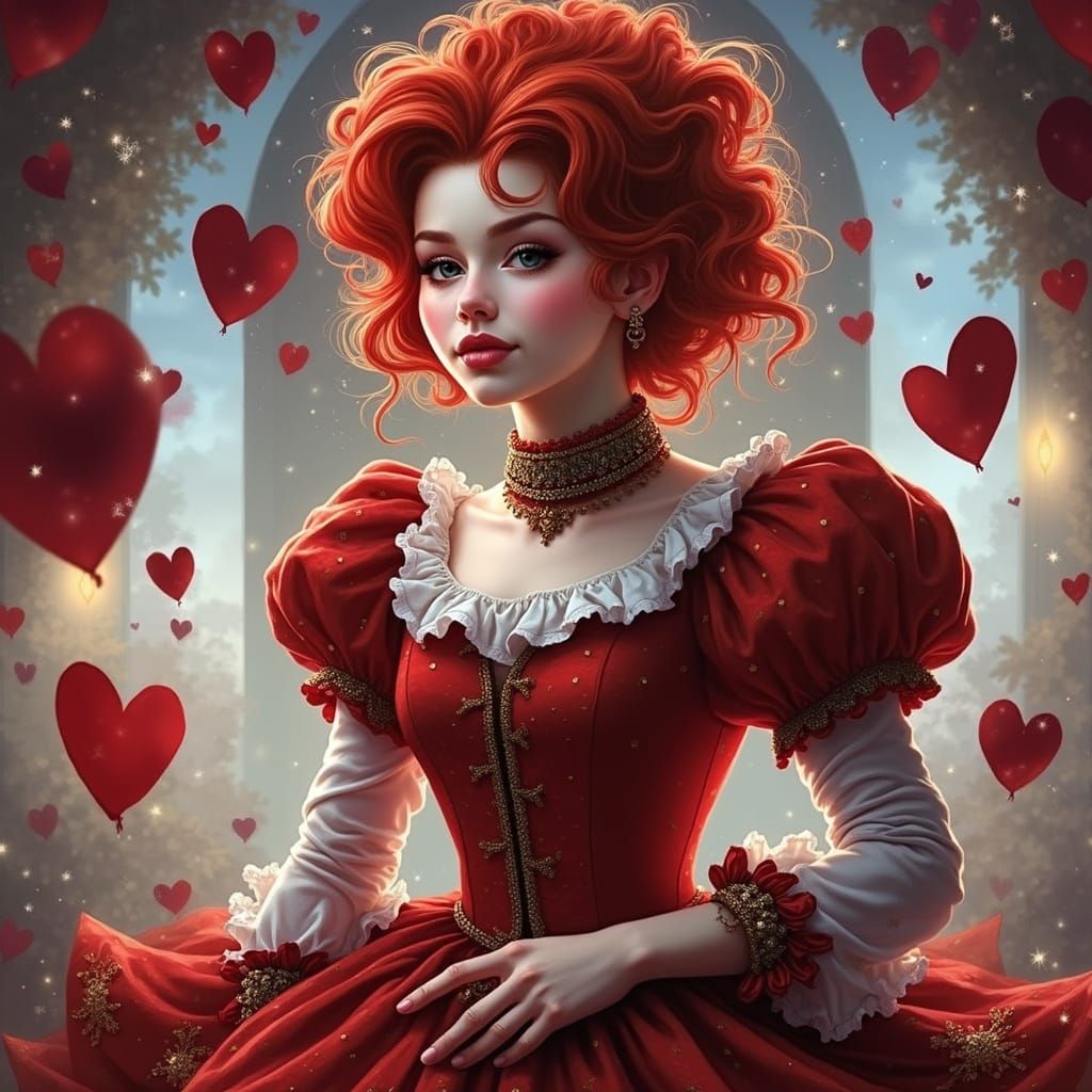 Elegant Woman Blows a Kiss in Red Velvet Gown