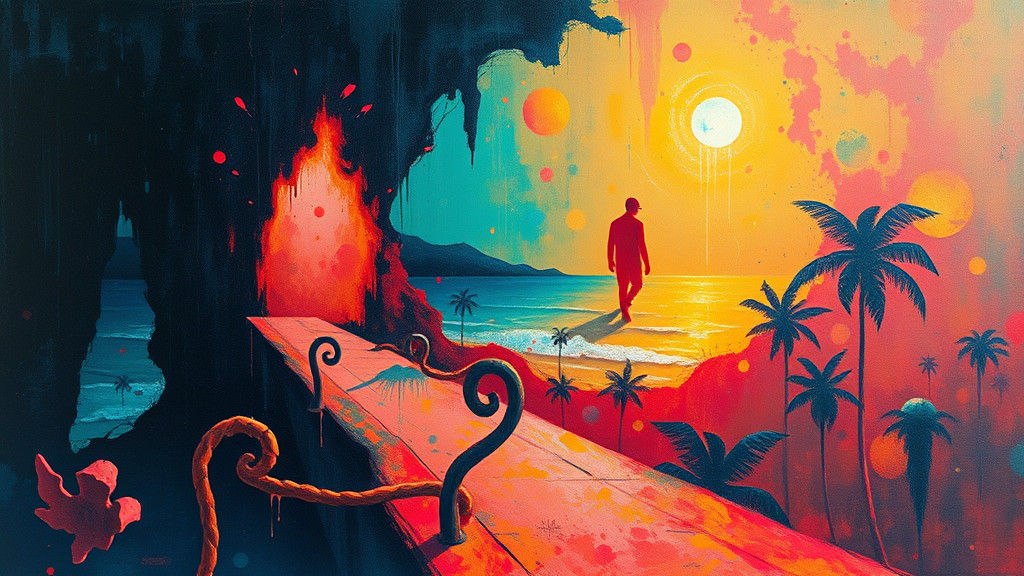 Surreal Paradise: A Dreamlike Scene in Fluorescent Hues