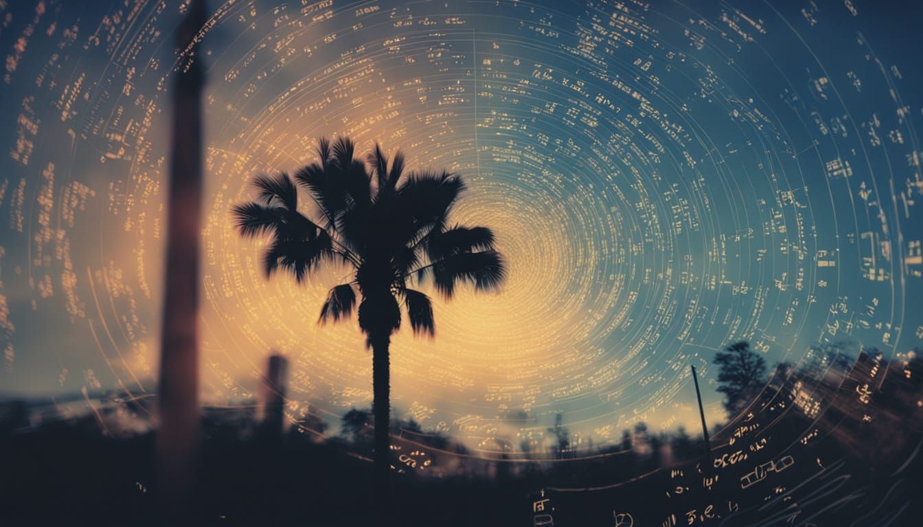 Physics Equations in the Sky: A Film Noir Scene