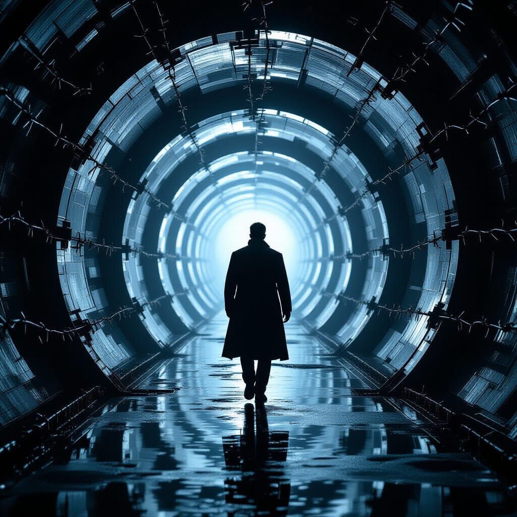 Dystopian Metallic Tunnel in Cyberpunk Style