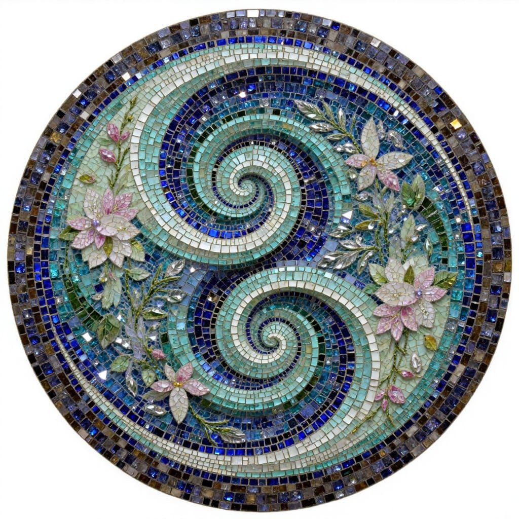 Handmade Mosaic Art With Spirals and Floral Motifs