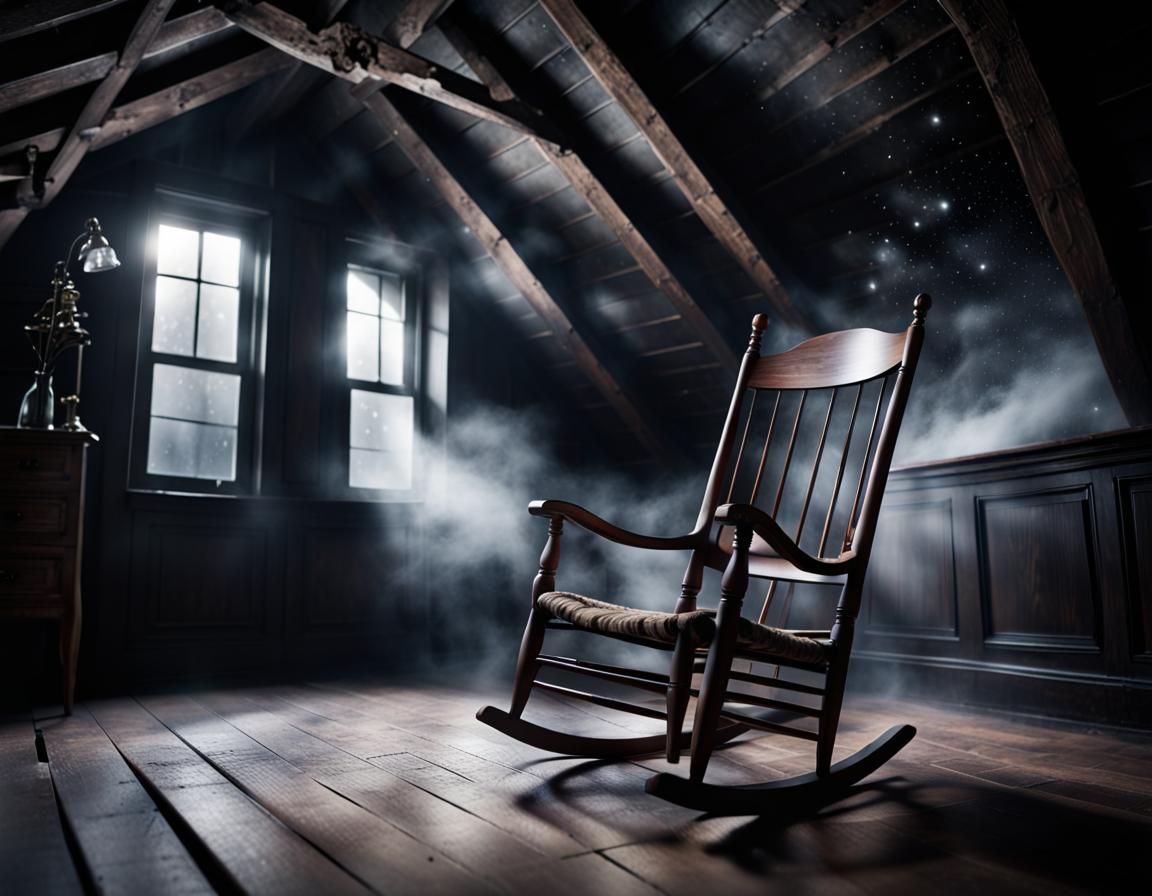 Creepy Rocking Chair in Dark Attic Photograph