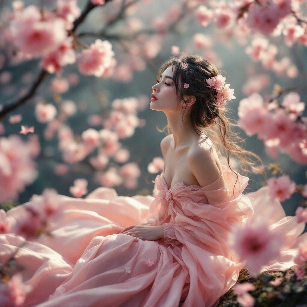 Delicate Cherry Blossom Fairy in Cinematic Style