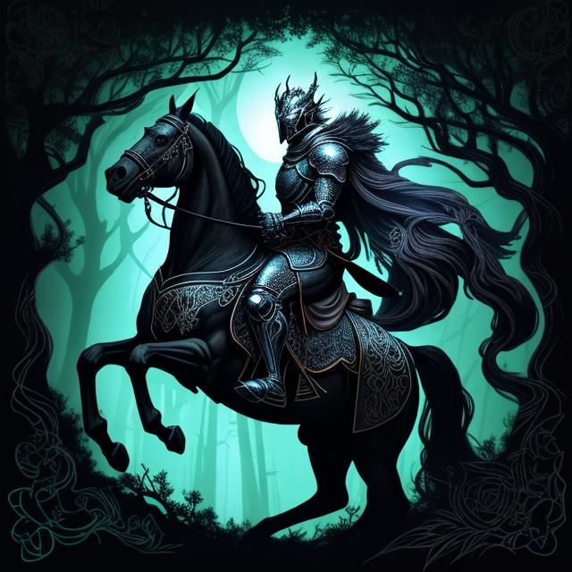 Knight Rides Through Enchanted Neon Forest