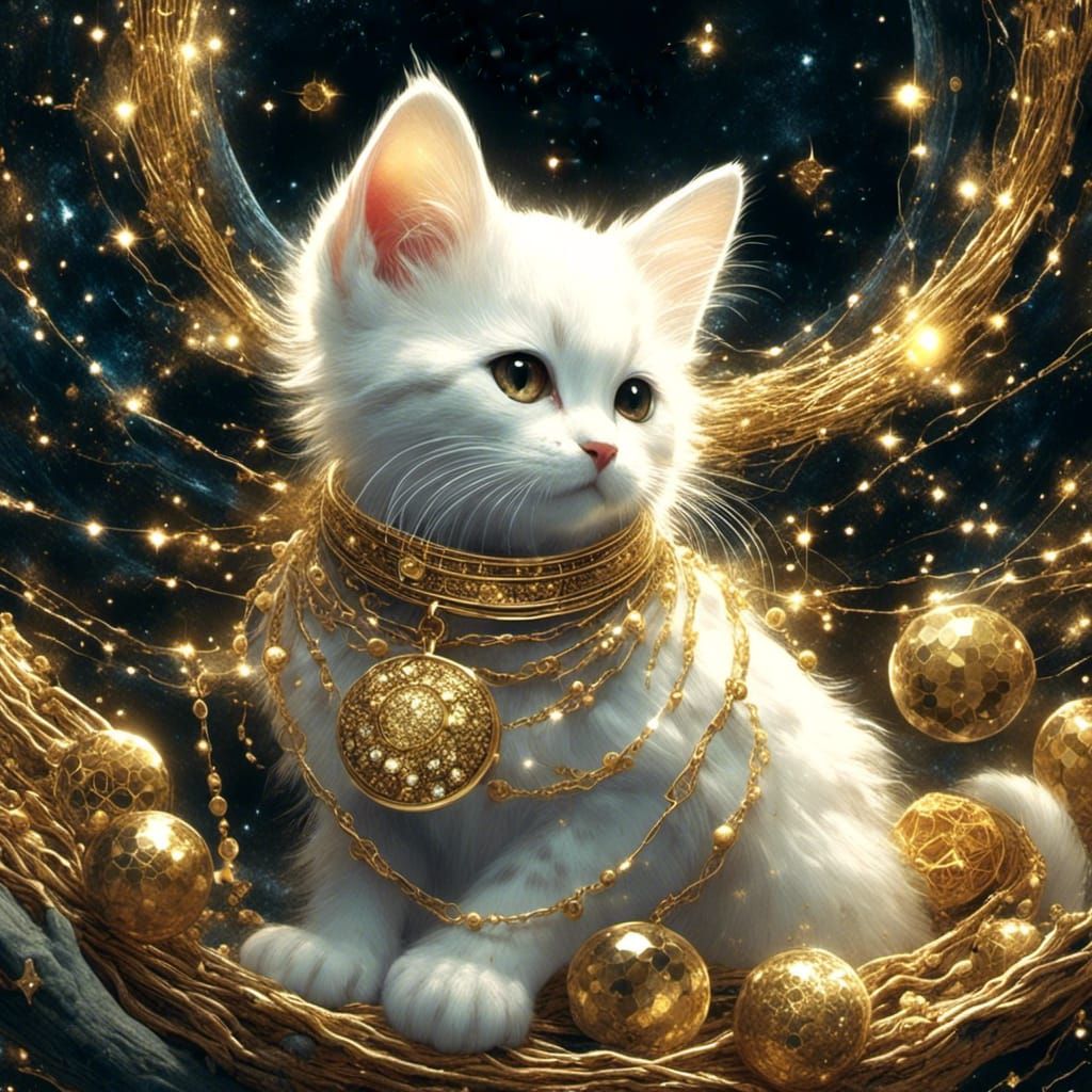 Luminous Kitten in Gold Jewelry Hunting Treasures