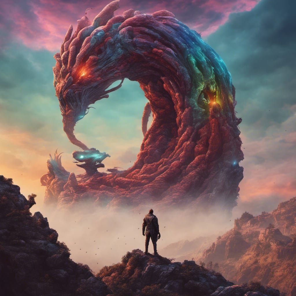 Futuristic Worm King on Cliff in 8k