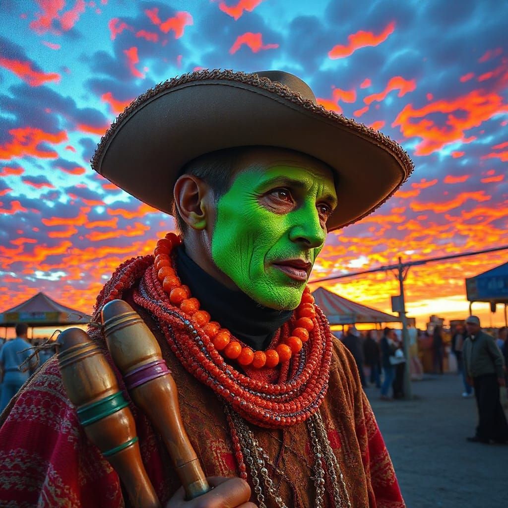 Neon Rattlesnake at Country Fair in Impasto Style