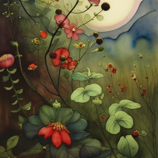 Eccentric Spacepunk Flower: Watercolor and Ink Illustration